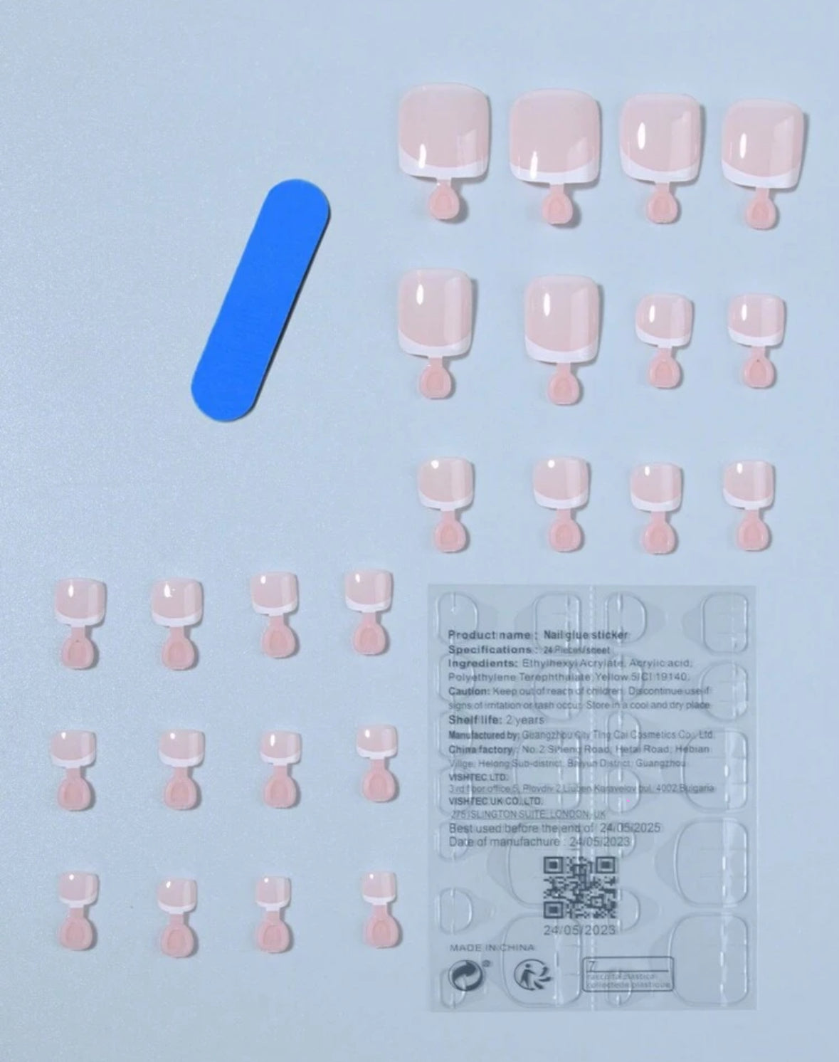 Classic French Tip Press On Toe Nail